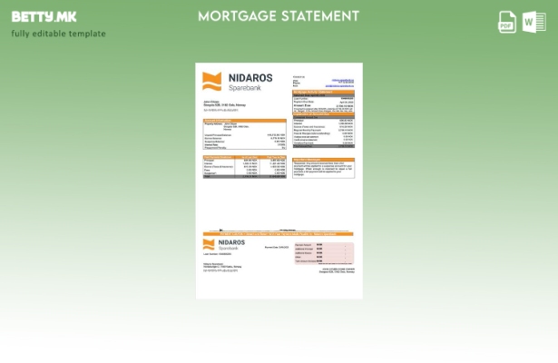 модерен стил Норвешка Nidaros Sparebank изјава за хипотека Шаблон за Word и PDF